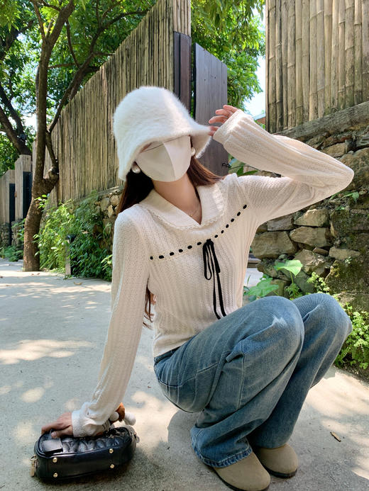 <曾小咸推荐>蝴蝶结设计感娃娃领针织衫上衣 日常139.99 立减70 秒杀69.99！！ 商品图1