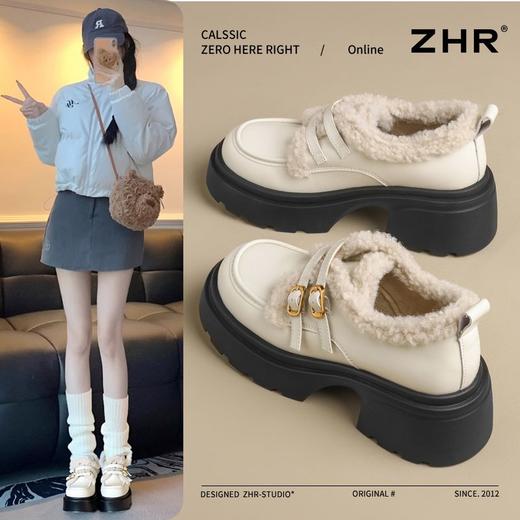 ZHR加绒乐福鞋女保暖厚底jk鞋棉鞋2024新款英伦风小皮鞋增高女鞋 商品图1
