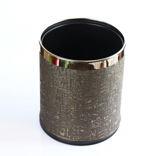 【多样屋专柜】多样屋优居埃及纹套筒垃圾桶厨房客厅卫生间家用大号不锈钢无盖10L 商品图1