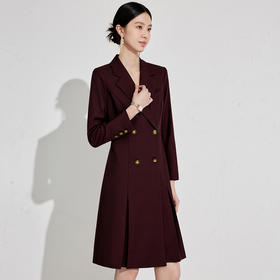 安可拉红连衣裙女2026冬新款双排扣