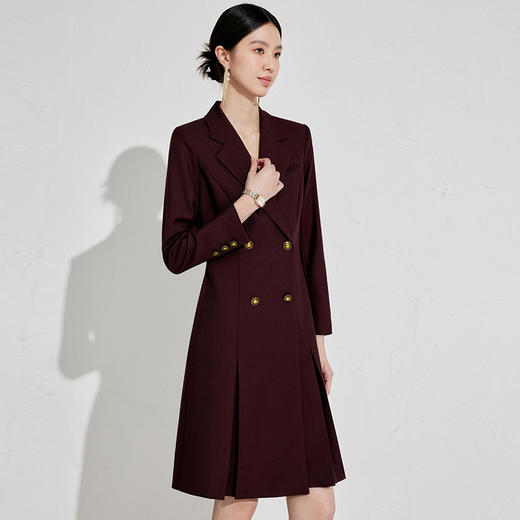 安可拉红连衣裙女2026冬新款双排扣 商品图0