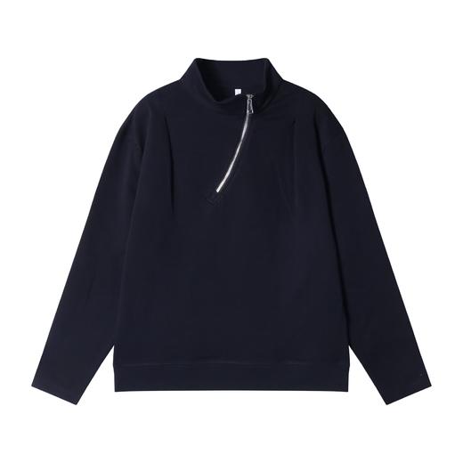 T1904新款时尚个性纯色半拉链褶皱立领长袖卫衣休闲百搭潮流上衣 商品图1