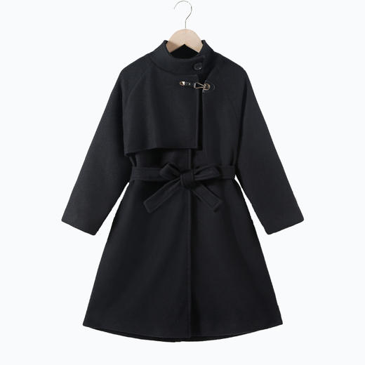 【造型腰带设计，穿着时尚更修身】女童毛呢外套 2024秋冬亲子装 母女韩版开衫 中长款大童女装呢子大衣-QQ 商品图4