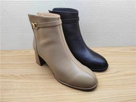 豪行冬季新款22473119牛皮中跟加绒休闲女靴棉靴短靴