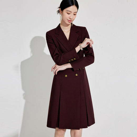 安可拉红连衣裙女2026冬新款双排扣 商品图1