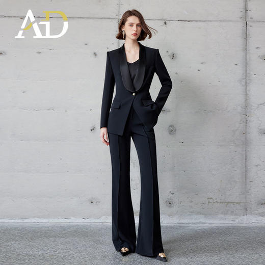 AD高级感醋酸领西装套装女总裁范职业装气质显瘦阔腿裤职场两件套 商品图0