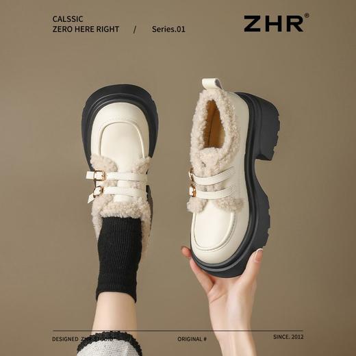 ZHR加绒乐福鞋女保暖厚底jk鞋棉鞋2024新款英伦风小皮鞋增高女鞋 商品图8