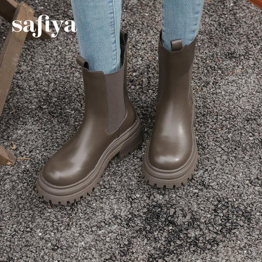 Safiya/索菲娅2024英伦风时尚厚底粗跟套筒加绒休闲切尔西短靴SF44116410/SF44118410 商品图3