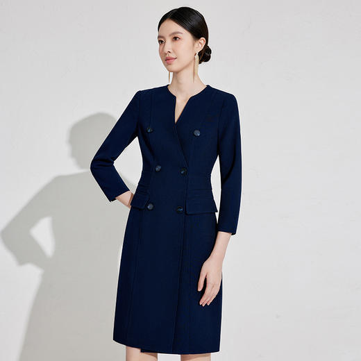 藏青色通勤连衣裙女气质优雅中长款 商品图2