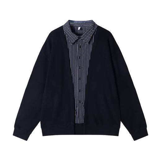 WY711新款时尚个性美式条纹拼接纽扣开衫卫衣休闲百搭宽松上衣 商品图1