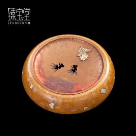 臻宝堂壶承大漆圆形干泡台纯手工金鱼养壶蓄水小茶盘高端茶具配件金波游鱼壶承