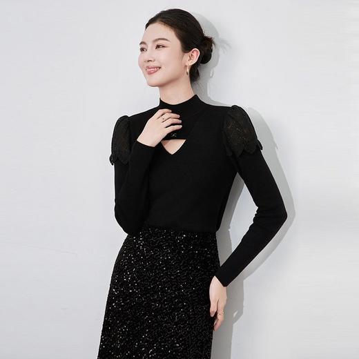 【高货wl】全新升级【铂金会员165/天猫219/差价54】(81300) 洛诗琳秋冬新款蕾丝拼接半高领镂空洋气修身针织衫 商品图2
