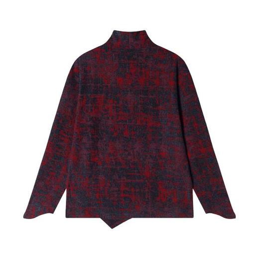 T1764新款时尚个性扎染下摆不规则半立领套头上衣舒适百搭长袖 商品图4