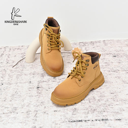 经典鲨2024年冬季新款男士百搭圆头平底系带工装短筒靴KF10-D55011 商品图0