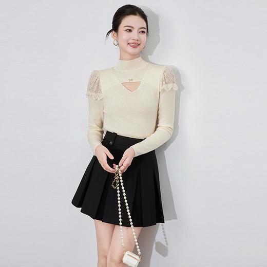 【高货wl】全新升级【铂金会员165/天猫219/差价54】(81300) 洛诗琳秋冬新款蕾丝拼接半高领镂空洋气修身针织衫 商品图0