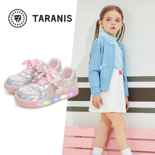 泰兰尼斯2025春季儿童新款闪灯鞋子女童开关可控防滑舒适公主板鞋 T02X5A5976 商品图1
