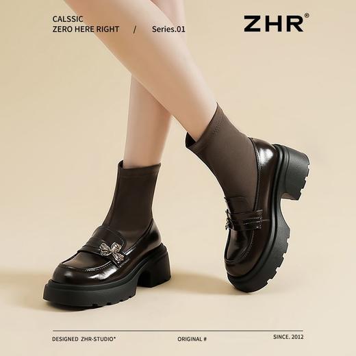 ZHR则则金属装饰粗跟弹力靴女2024新款时髦加绒粗跟短靴显高显瘦 商品图8