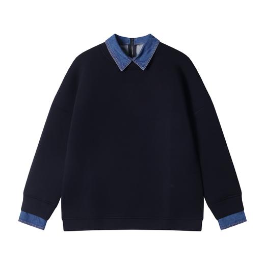 WY694新款男士翻领假两件半拉链时尚设计宽松百搭日常长袖套头 商品图1