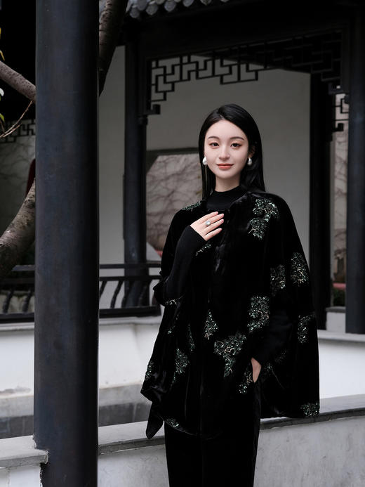 盛唐牡丹| 串珠松柏丝绒外套 商品图5