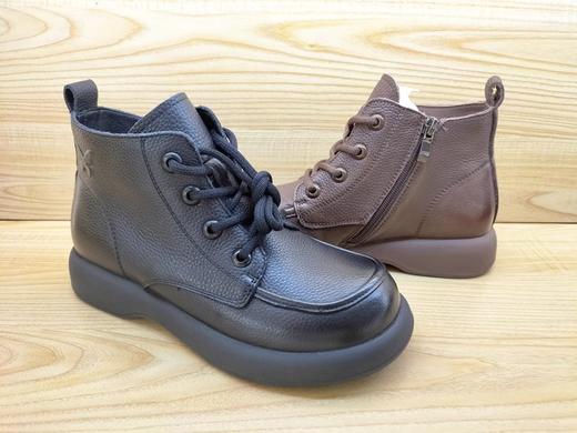 豪行2023秋冬真皮女短靴新款23468135舒适厚底加肥高帮单鞋妈妈鞋 商品图3