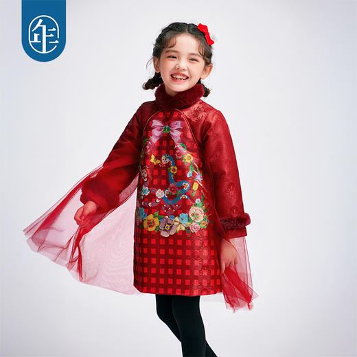 年衣童装女童改良旗袍连衣裙冬季新款儿童演出服甜美新中式棉服蛇蛇如意棉服 商品图2