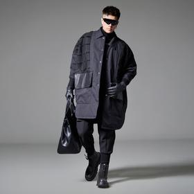 PINLI品立裁魂冬季新款翻领中长款棉服男士潮牌宽松棉衣外套BC243105108