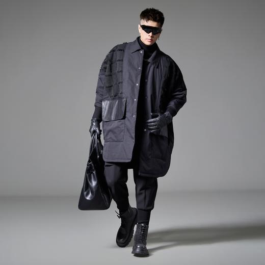 PINLI品立裁魂冬季新款翻领中长款棉服男士潮牌宽松棉衣外套BC243105108 商品图0
