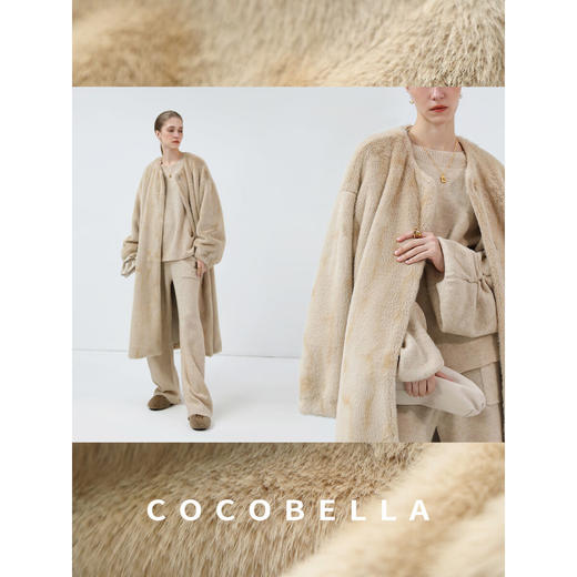 COCOBELLA奢华仿全抽水貂环保皮草女浅金原色长款大衣FU0005 商品图2