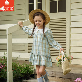 棉果果春季新品商场同款女童绿色格子翻领连衣裙M122700225081