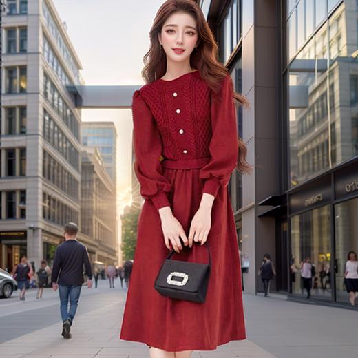 奢姿2024年冬季新款大码女装拼接针织裙子胖妹妹气质圆领连衣裙9944826856 商品图3