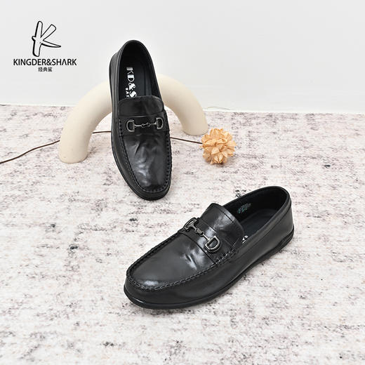 经典鲨2024年秋季新款百搭黑色男士一脚蹬柔软舒适平底豆豆鞋KW08-D33191 商品图1