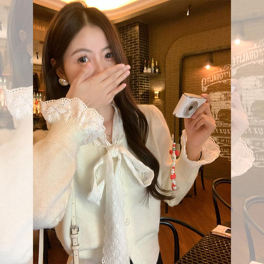 <曾小咸推荐>韩系设计感蝴蝶结系带毛衣 商品图0
