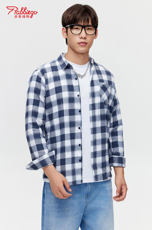 赤兔嗨购纯棉格子衬衫男长袖春秋男生2024新款男装秋装秋季薄男士衬衣 商品图1