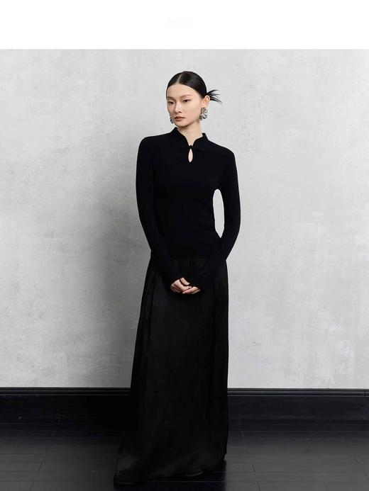 洛诗琳秋冬福利新中式国风2024年新款素色精纺纯羊毛旗袍领盘扣针织衫71051 商品图7