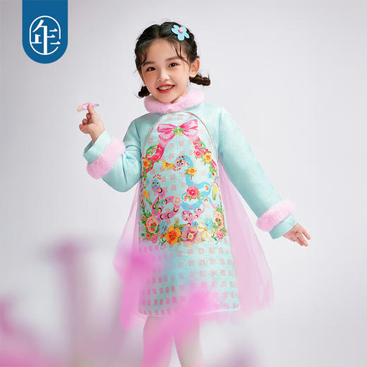 年衣童装女童改良旗袍连衣裙冬季新款儿童演出服甜美新中式棉服蛇蛇如意棉服 商品图1