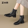 ZHR则则粗跟法式小短靴2024新款气质通勤女靴韩版百搭加绒瘦瘦靴 商品缩略图9