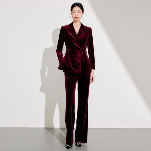 酒红丝绒西装外套女秋冬季显瘦修身新款 商品图6