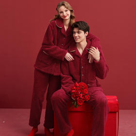 【品牌优选】【新婚专场】芬腾情侣睡衣冬珊瑚绒大红色本命年结婚喜庆家居服套装