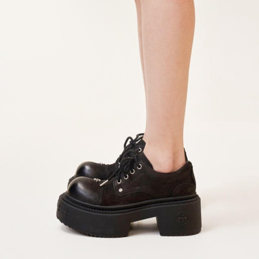 SMFK Compass 牛皮革 舒适时尚厚底耐磨 休闲单鞋 女款 荒野黑（CB） 商品图4