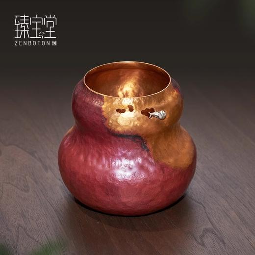 【样品特惠】臻宝堂铜建水葫芦型茶洗小号纯手工锤纹茶渣桶家用茶具茶道配件福禄双全建水 商品图0