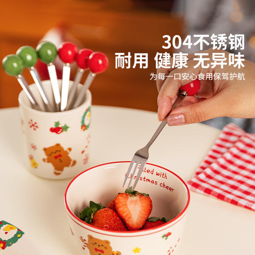摩登主妇动物派对圣诞家用水果签甜品不锈钢儿童水果小叉子收纳罐 商品图1