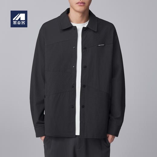 墨麦客男装立体条纹肌理翻领夹克男士2024秋季新款休闲宽松外套男 商品图0