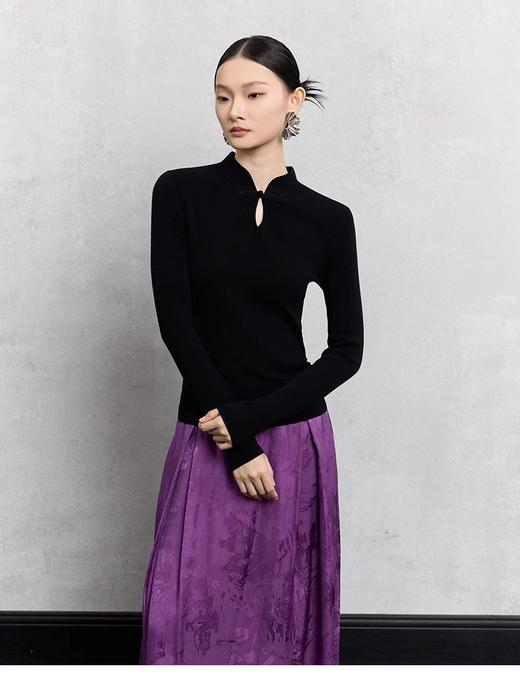 洛诗琳秋冬福利新中式国风2024年新款素色精纺纯羊毛旗袍领盘扣针织衫71051 商品图6