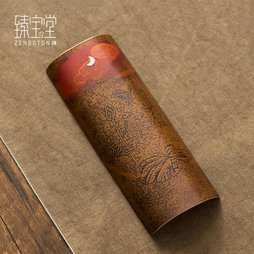 【样品特惠】臻宝堂铜茶荷静夜思赏茶器纯手工雕刻镶银月茶则六君子单茶铲茶具静夜思雕刻茶荷 商品图0