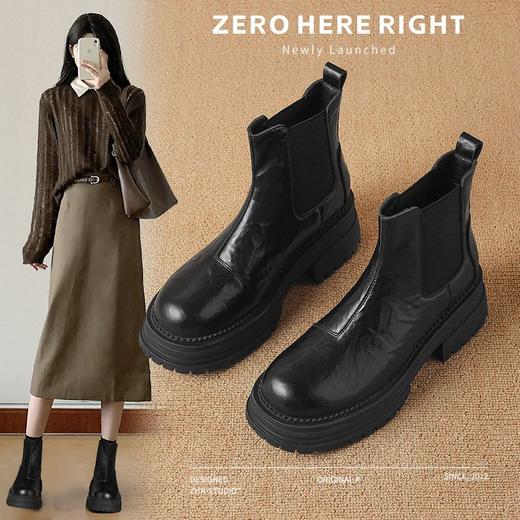 ZHR则则切尔西短靴女2024秋冬通勤加绒女靴法式百搭瘦瘦靴烟筒靴 商品图1