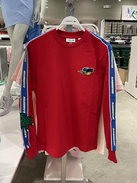 Lacoste/法国鳄鱼 男士春秋圆领串标撞色宽松纯棉长袖T恤 TH1468