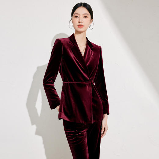 酒红丝绒西装外套女秋冬季显瘦修身新款 商品图2