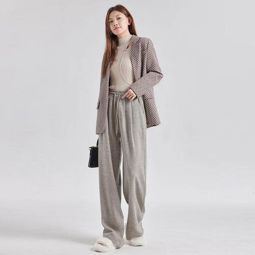 【松弛感】羊绒蚕丝阔腿裤 高腰显瘦 松紧腰休闲直筒裤 商品图0