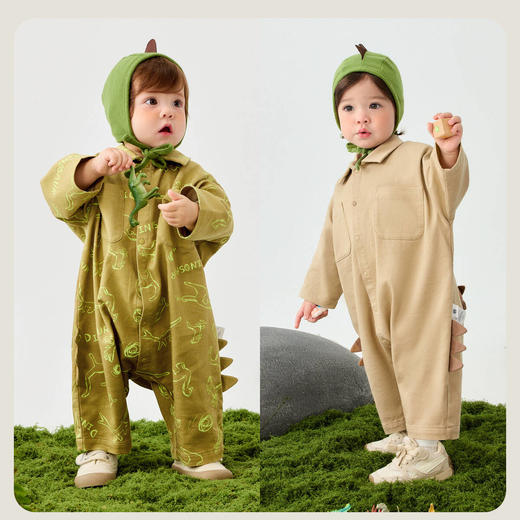 迷你巴拉男女童外出连体衣长袖亲肤吸湿速干恐龙爬服2025春 商品图2