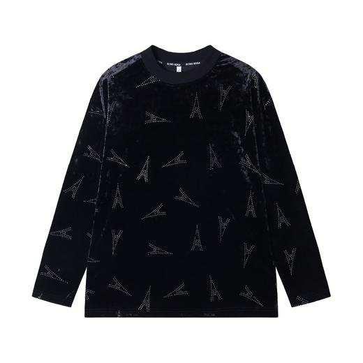 T1874秋季新款时尚个性绒面烫钻圆领长袖T恤休闲百搭潮流运动上衣 商品图1